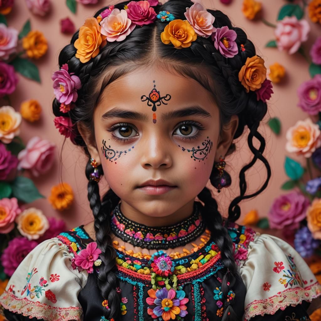 Hyper-Realistic Portrait of Colombian Girl as Catrina