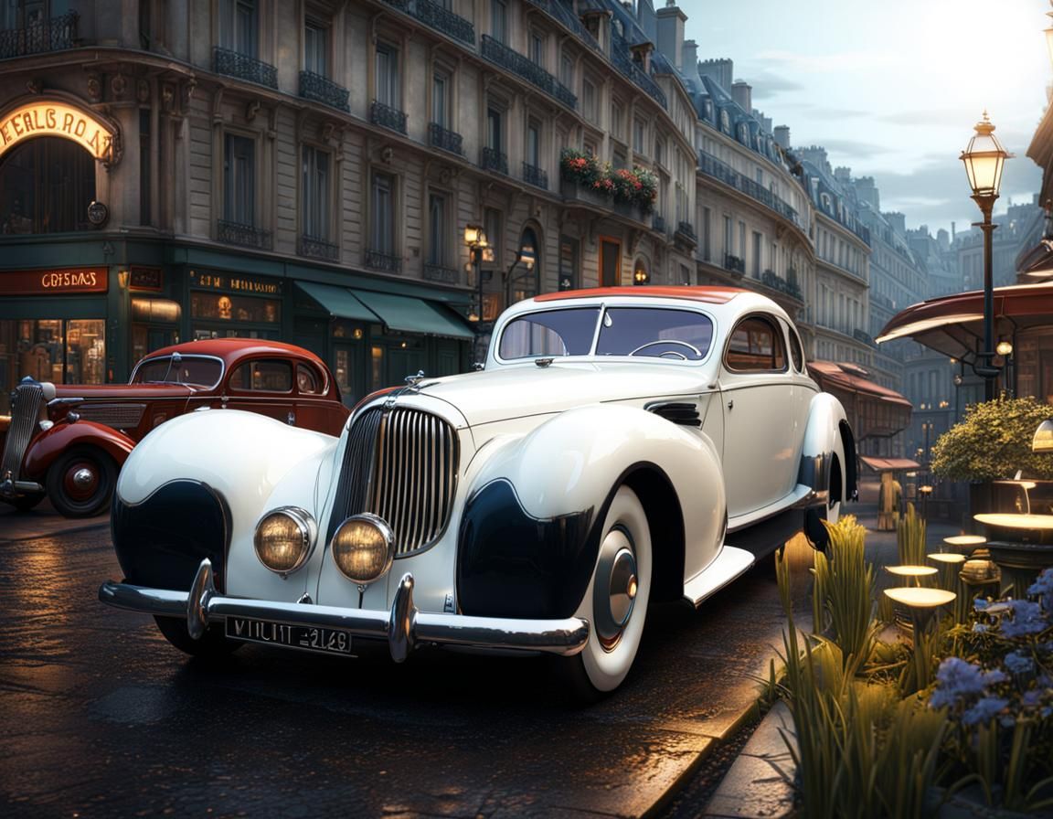 1942 Limousine in Paris at Night: Detailed Matte Painting