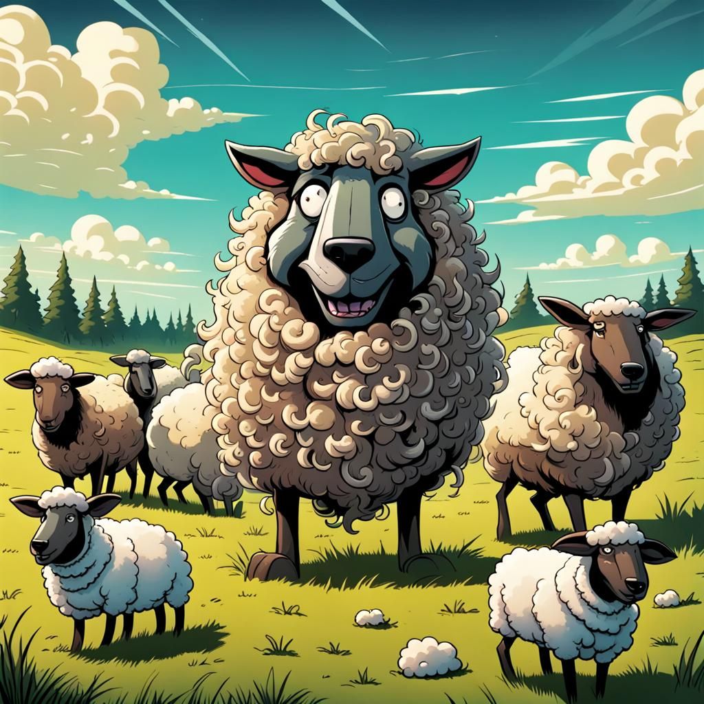 Cartoon Wolf in Sheep's Clothing, Comic Book Art