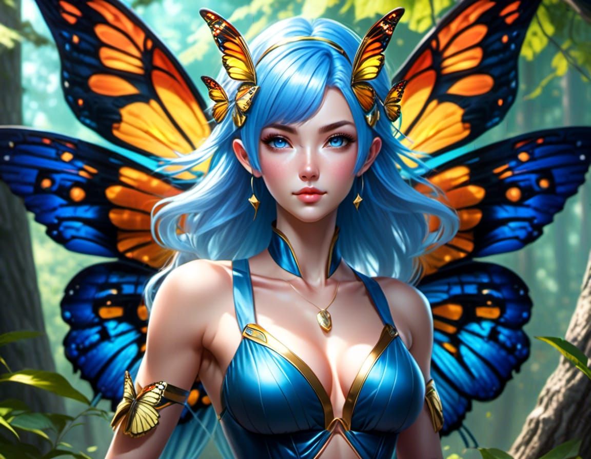 Butterfly Girl in Enchanted Forest