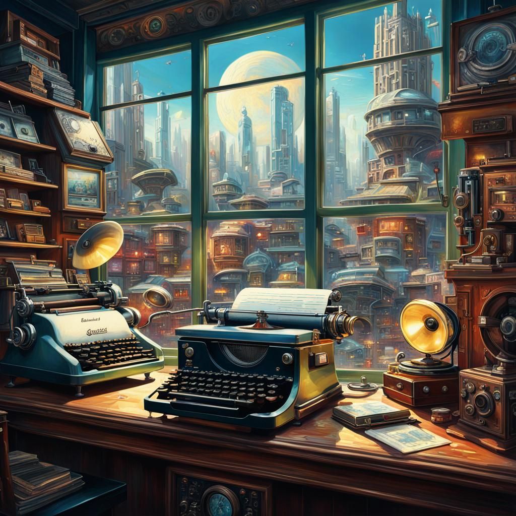 Futuristic Antique Shop Fusion of Old and New