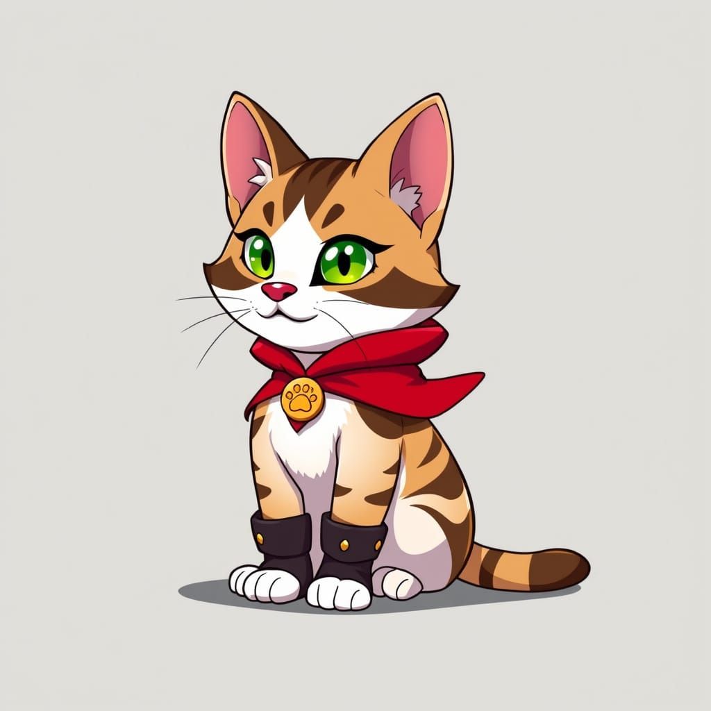 Vibrant Cartoon Cat Hero with Red Cape and Golden Emblem