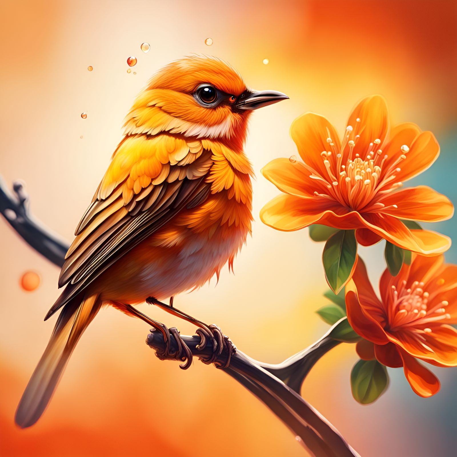 Hyperrealistic Crystal Bird with Hibiscus Flowers