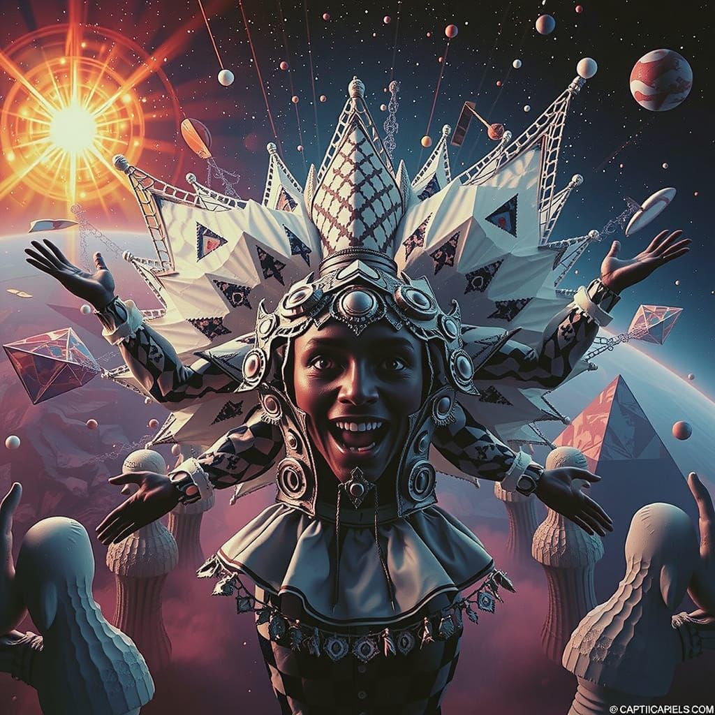 Harlequin Figure in Geometric Maze Optical Illusion