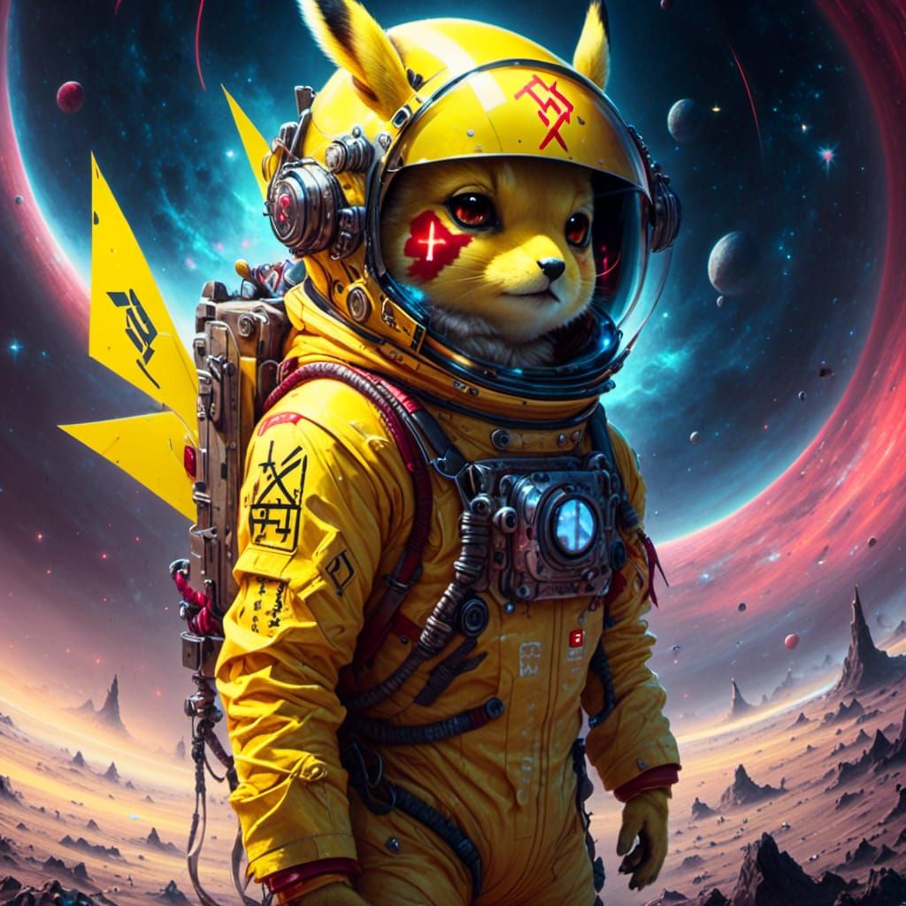 Pikachu on the Moon with Glowing Runes