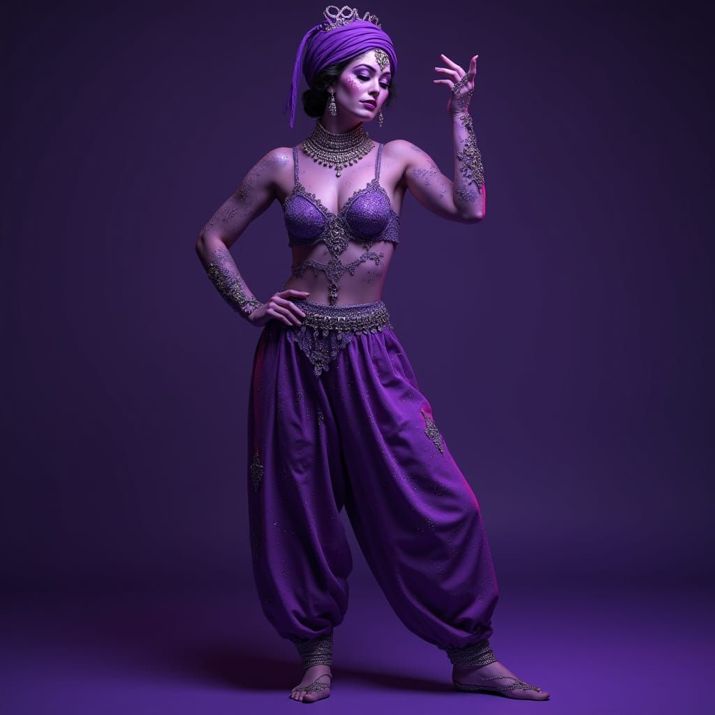 Purple Pantomime Genie with Jewels and Harem Trousers
