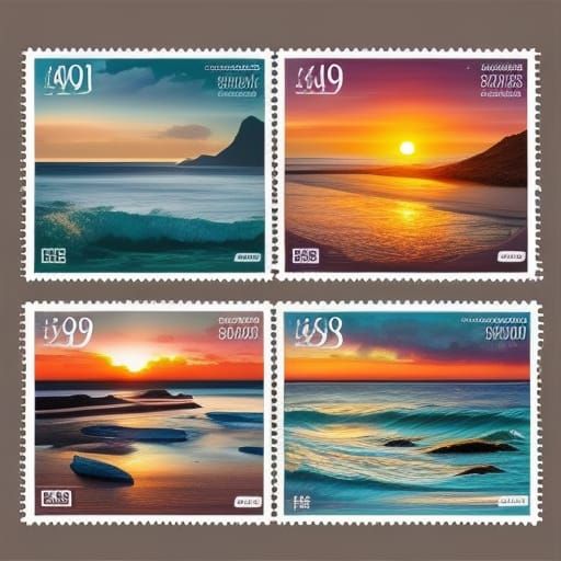 Ocean Sunset Postage Stamp Collage: 16K Resolution