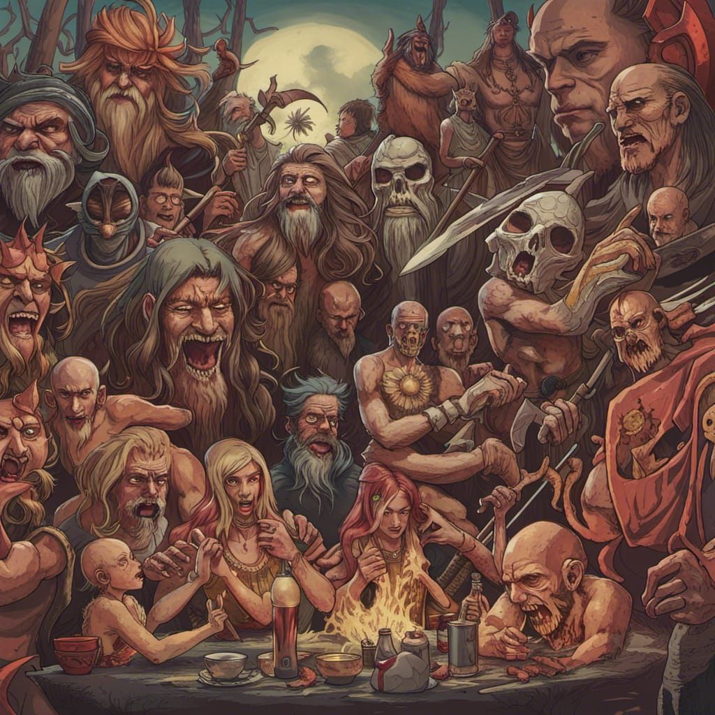 Stylized Cannibal Gods: A Surreal Depiction