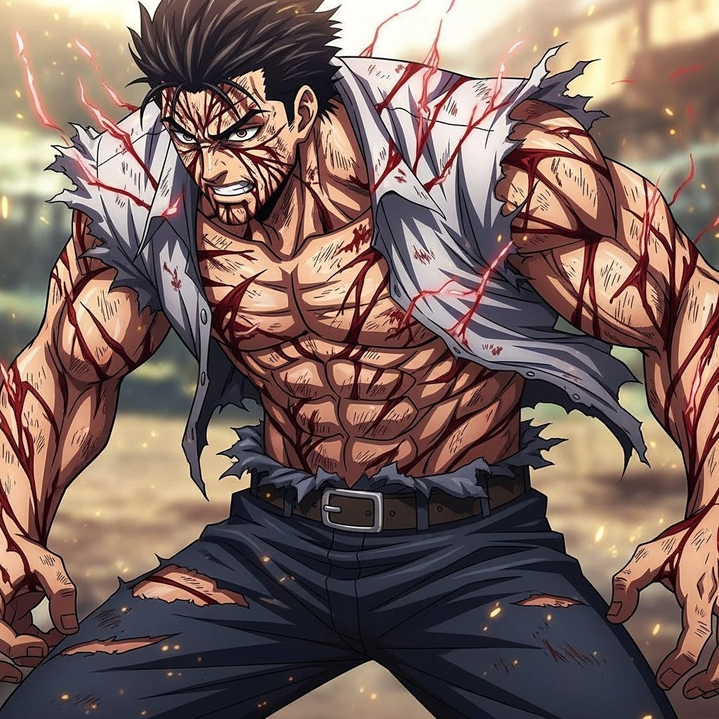 Anime-Style Regenerating Warrior in Dynamic Battle Scene