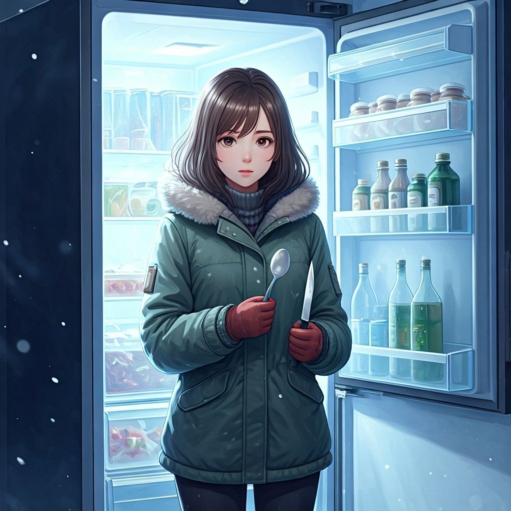 Anime Woman Battles Icy Refrigerator World