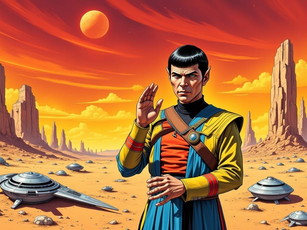 Spock on Vulcan in Graphic Novel Style