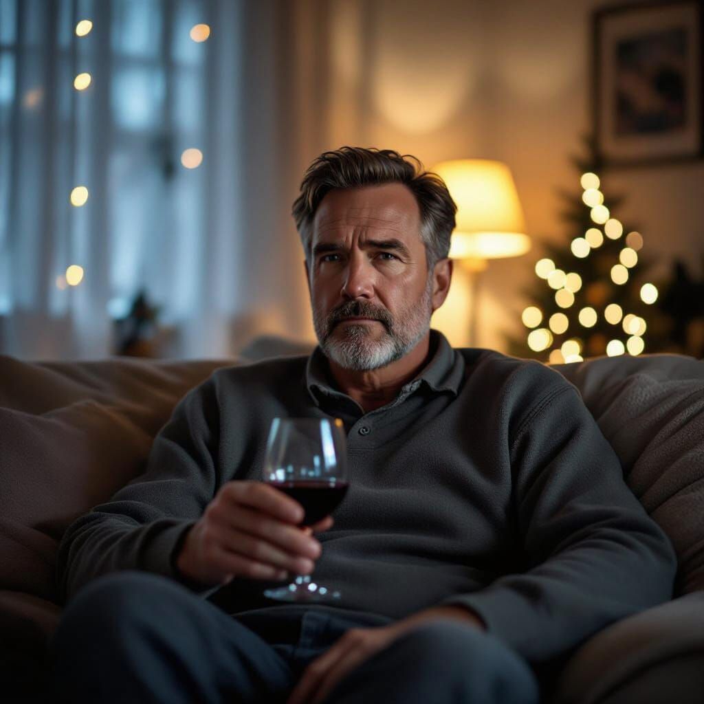 Man Alone at Christmas Party, Photorealistic Style