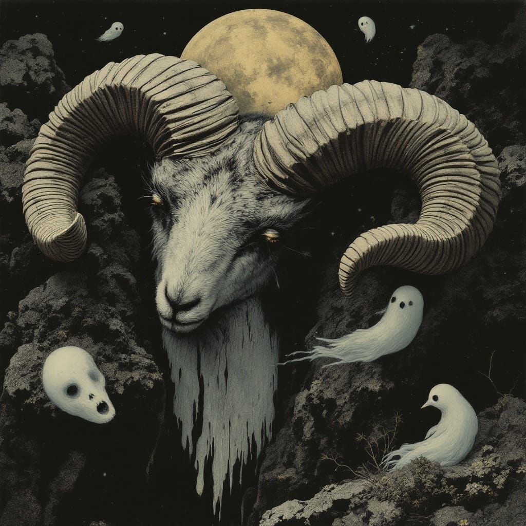 Ethereal Ram Descends into a Dark Abyss of Phantoms