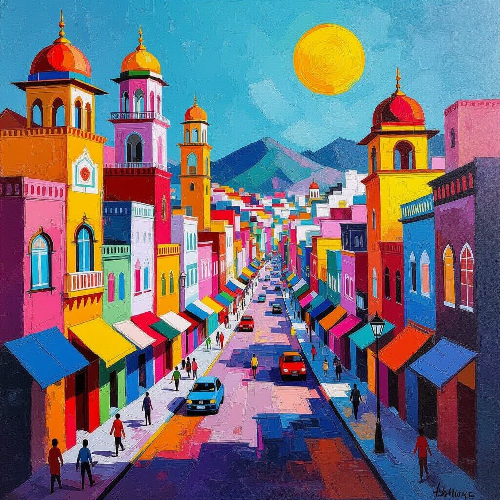 Colorful Indian Cityscape Inspired by Fauvism