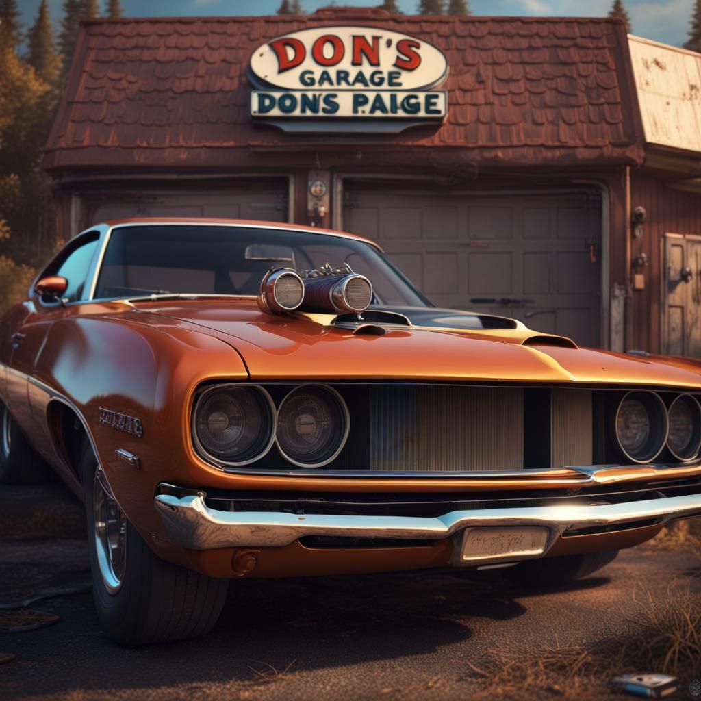 Vintage Garage Sign with Muscle Car: 8K Concept Art
