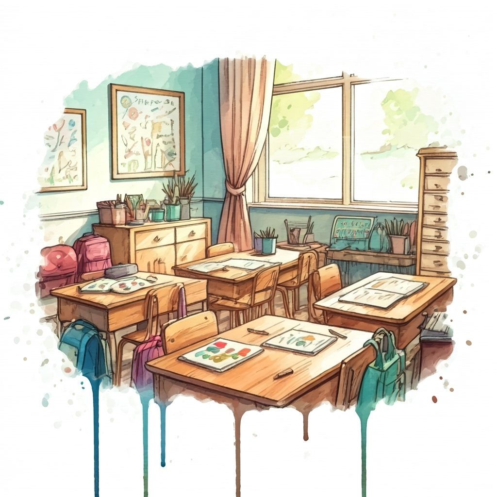 Cozy Classroom in Watercolor Illustration Style