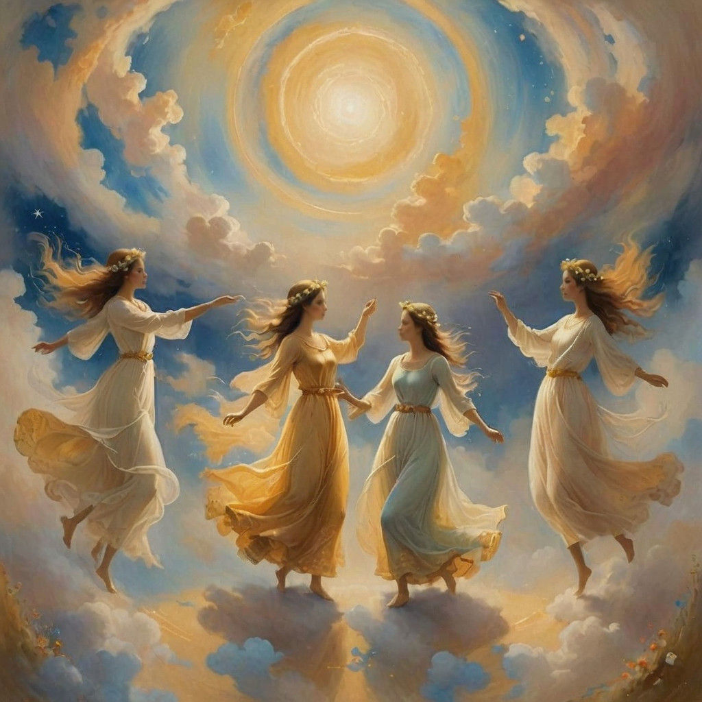 Cosmic Maidens Dancing: A Symbolist Oil Painting