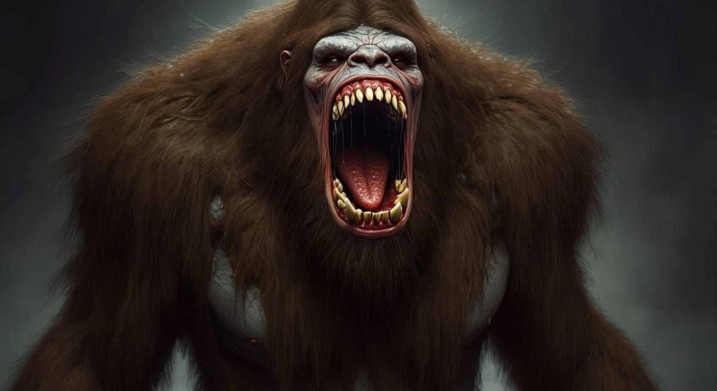 Dark, Gothic Creature with Corded Muscles and Malevolent Int...