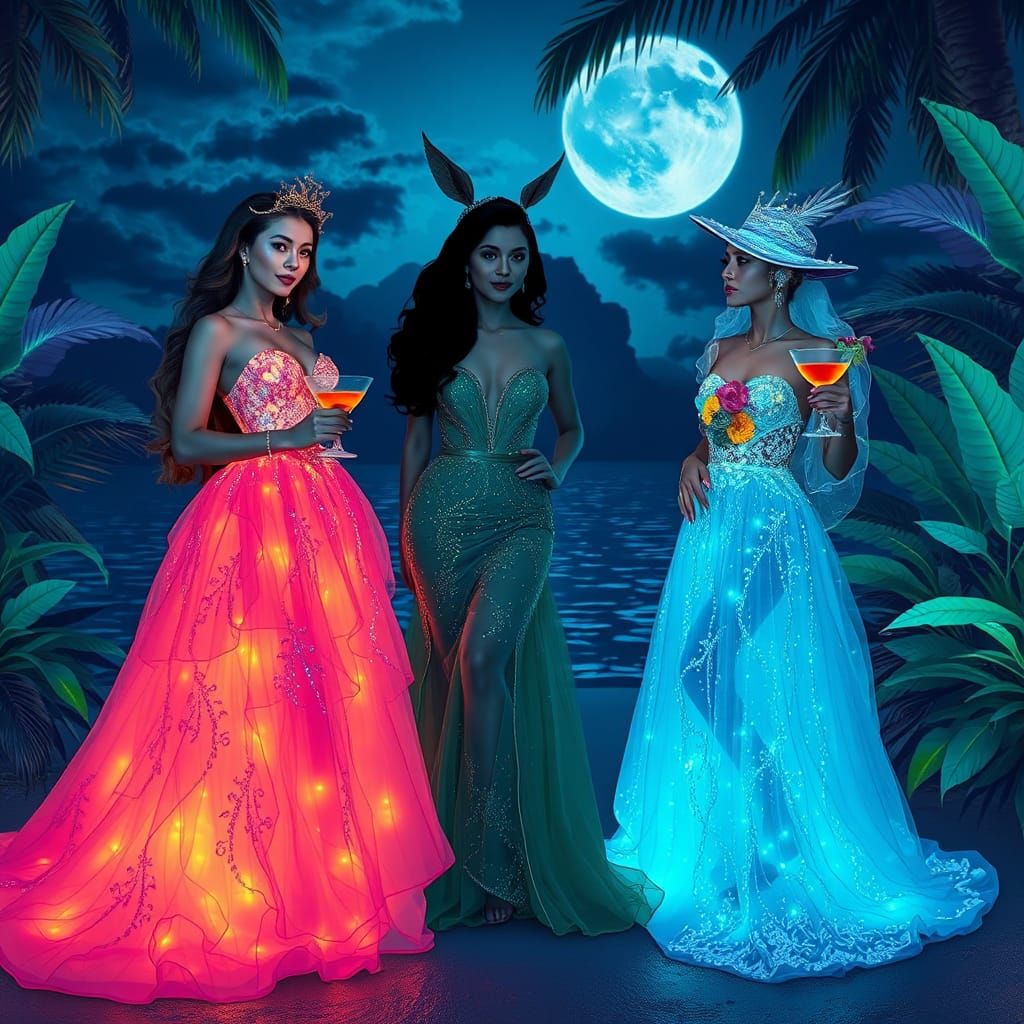Bioluminescent Gowns at Moonlit Fantasy Beach Party