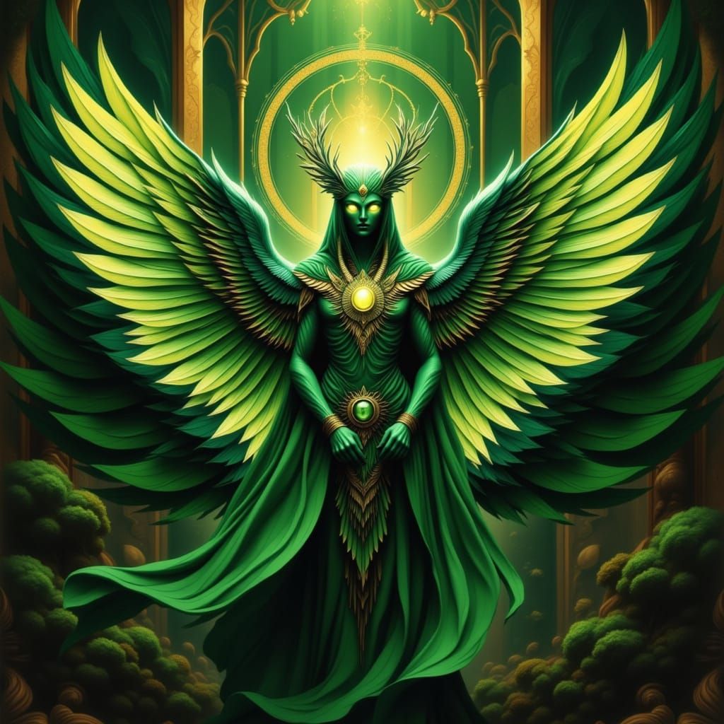 Mythical Sphinx Gatekeeper With Leaf Wings