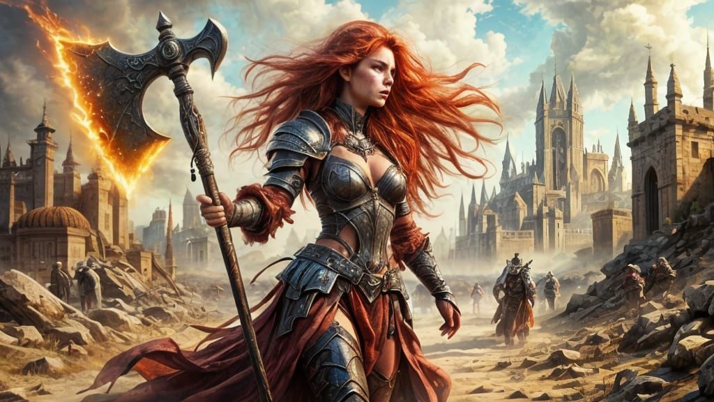 Crimson Warrior on Ancient Battlefield