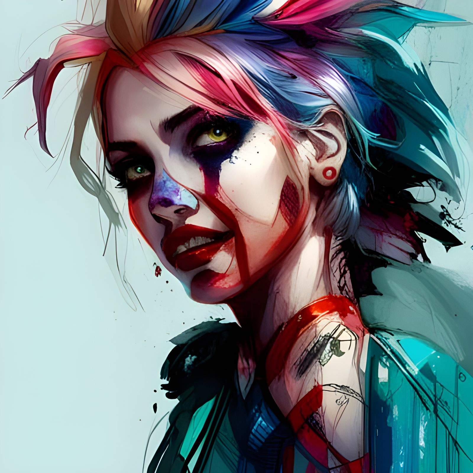 Harley Quinn Portrait in Watercolor Style