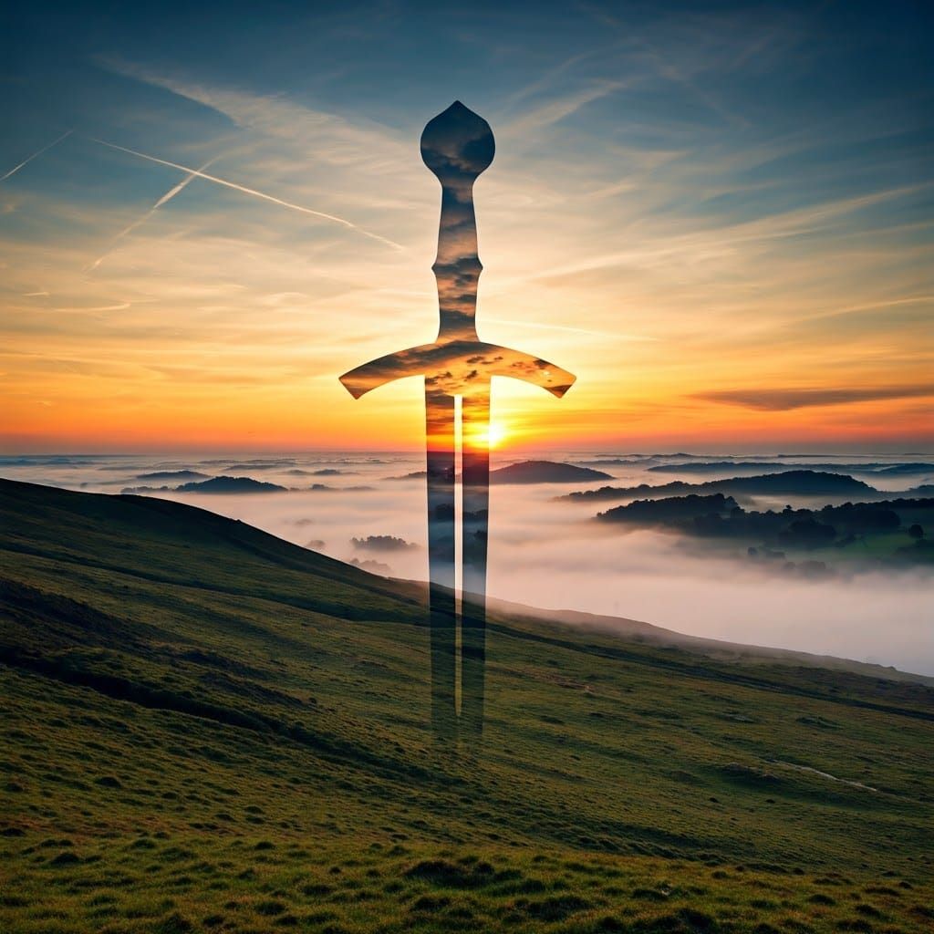 Excalibur Calls in Whimsical Landscape