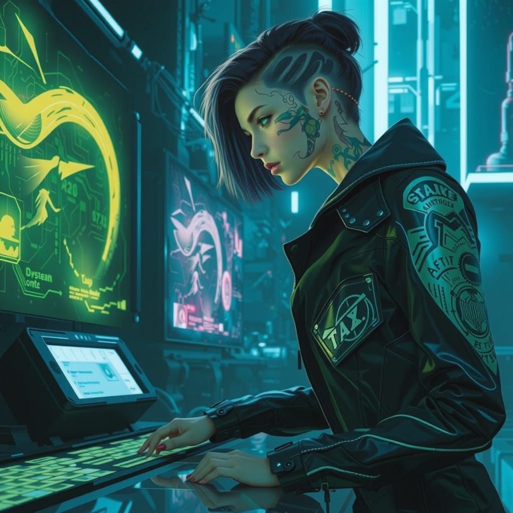 Cyberpunk Hacker Goddess Illuminated by Neon Dreams
