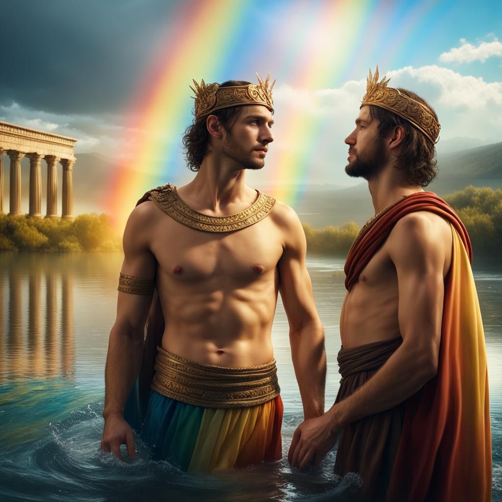 Ancient Greek Bath Under Rainbow: Epic Digital Art