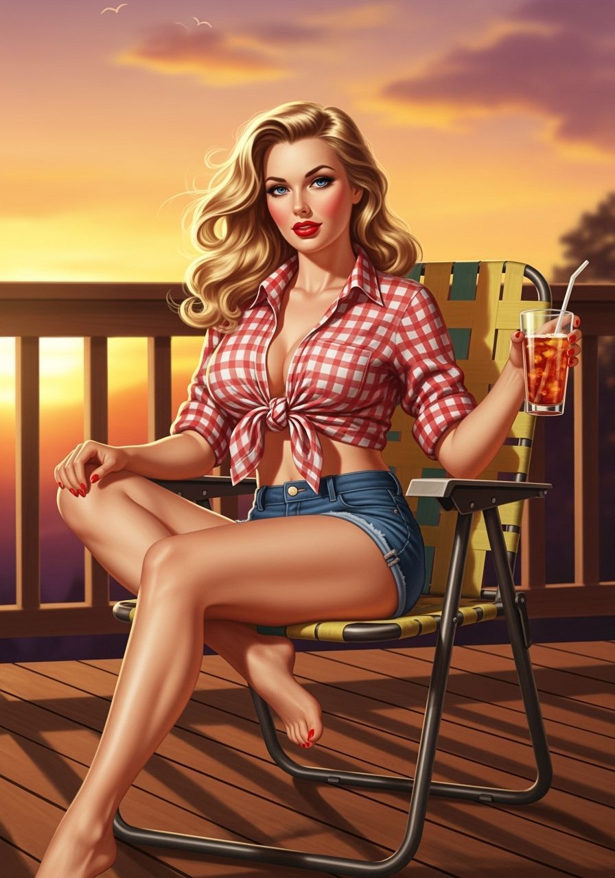 Classic Pin-Up Model at Sunset