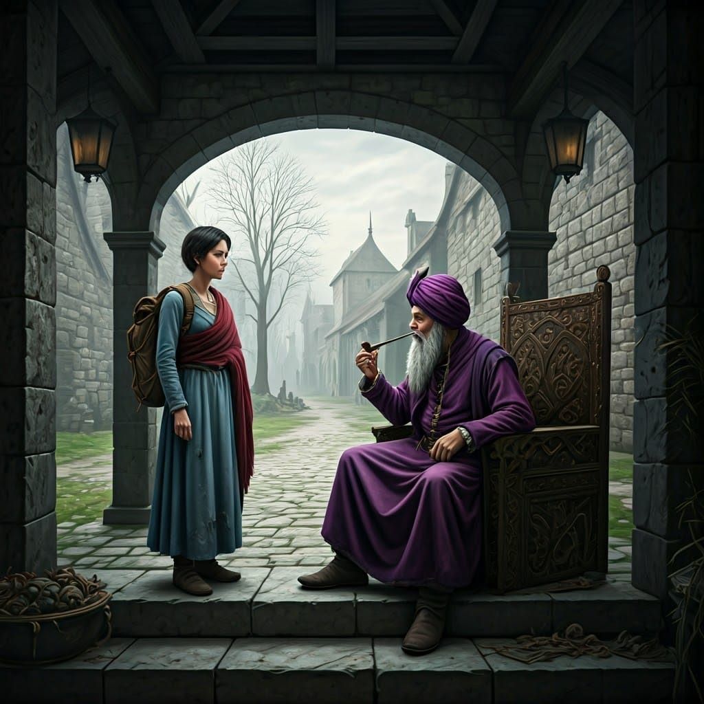 Medieval Nobleman in Regal Repose, Listening to a Young Coup...