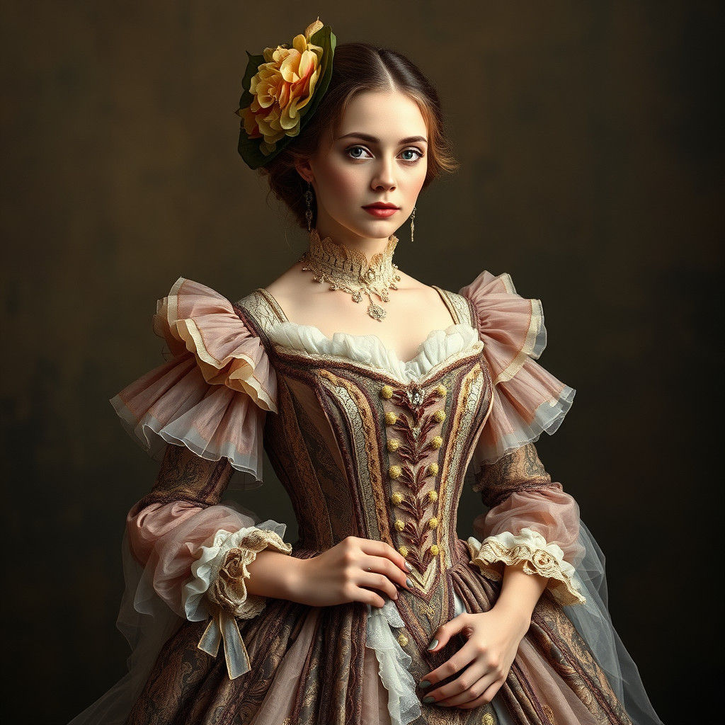 Lady in Elegant 17th Century Victorian Dress