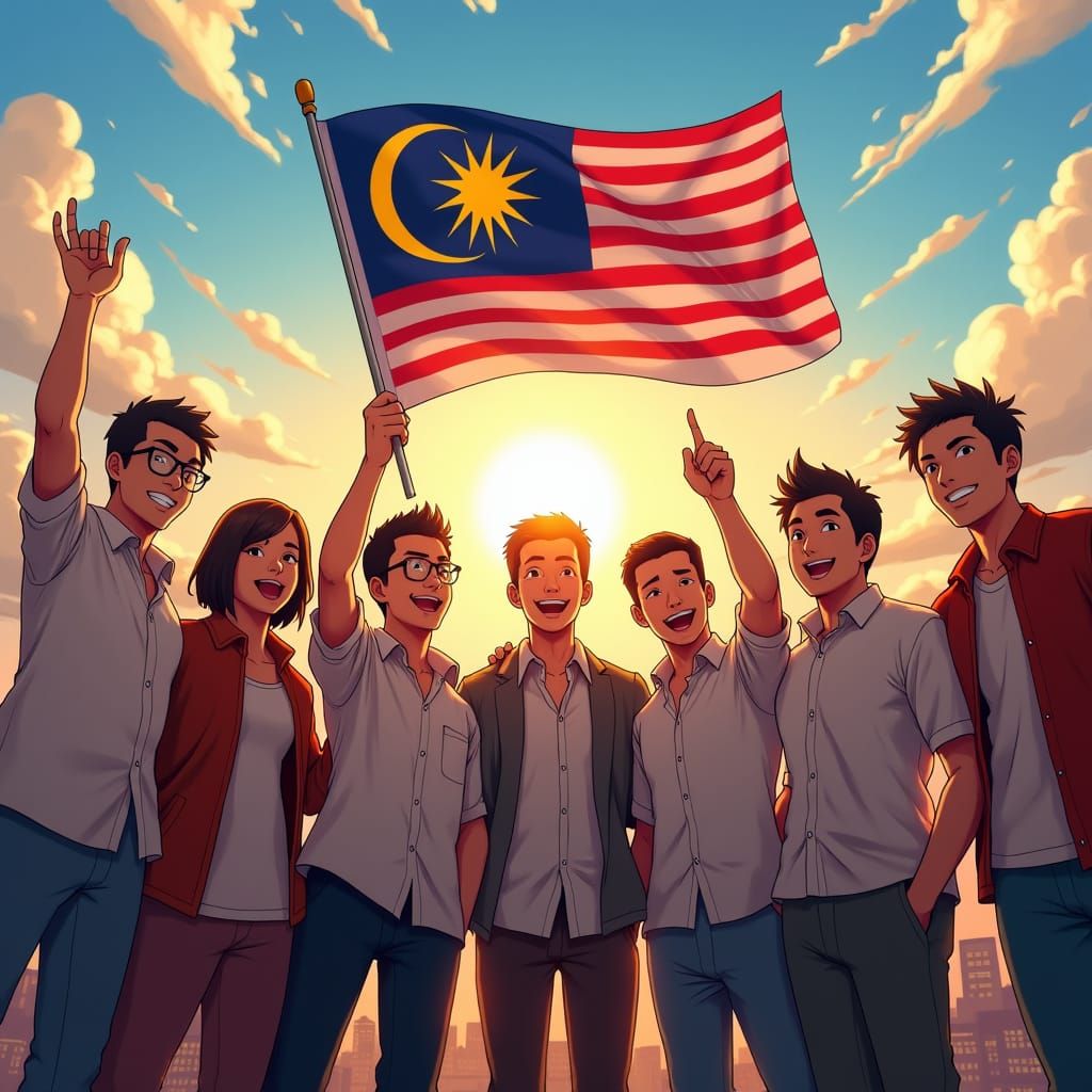 Malaysian Unity: A Vibrant Anime-Style Celebration
