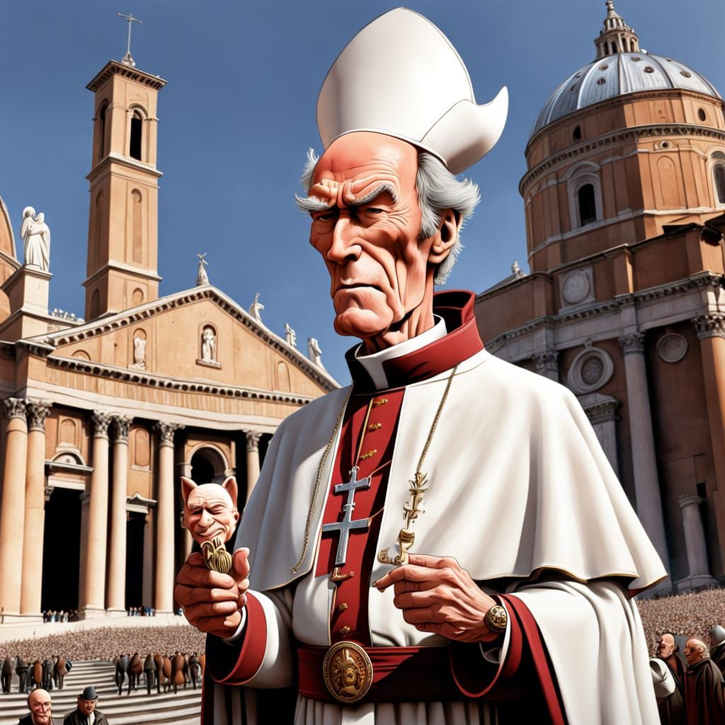 Legendary Clint Eastwood as the New Pope in a Humorous Carto...