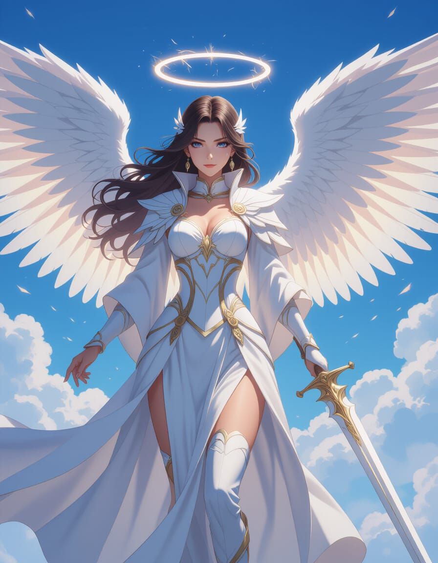 Radiant Angel with Sword in Anime Style