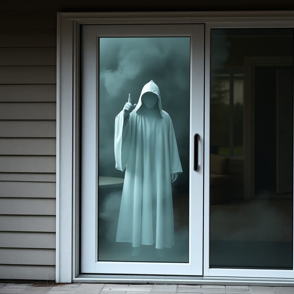 Ghostly Figure Trapped in Fogged Glass Door