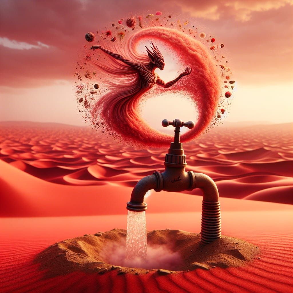 Water Djinn Creates Oasis in Red Desert