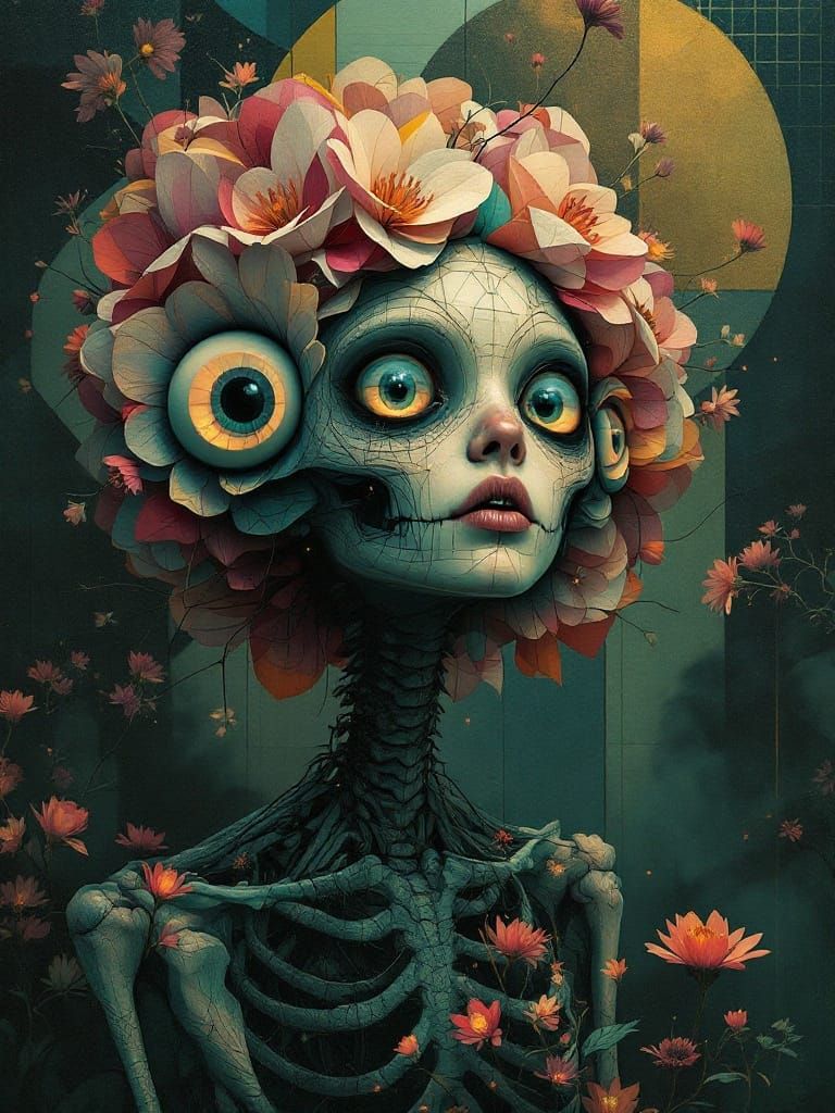 Surreal Hybrid Queen in Whimsical Floral Glory
