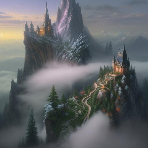 Ethereal Dragon's Peak in Fantasy Landscape
