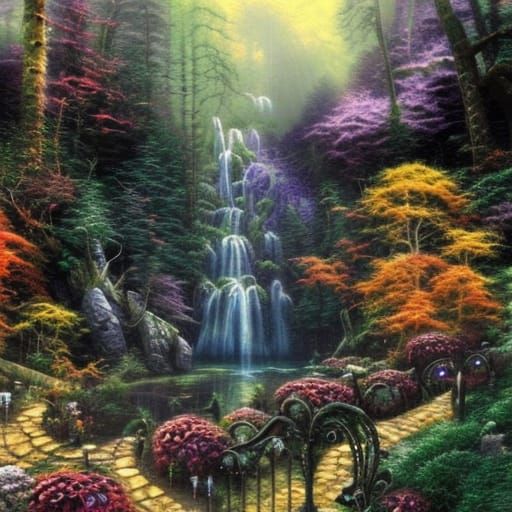 Ethereal Waterfall in Spooky Forest: Hyperrealistic Detail