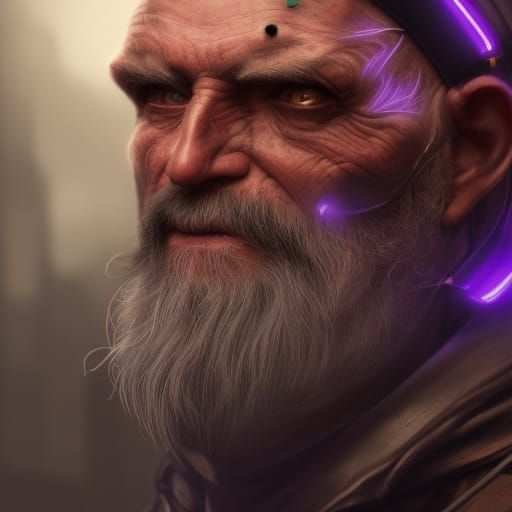 Cyberpunk Old Man with Tech Horns