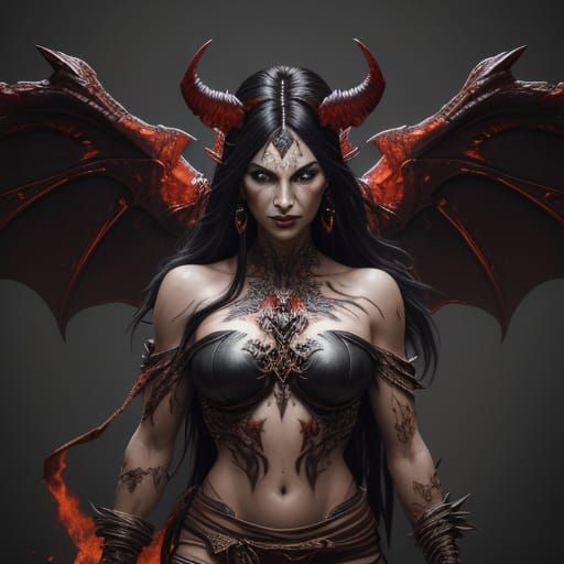 Hyper-Detailed Demoness with Glowing Eyes in Concept Art Sty...