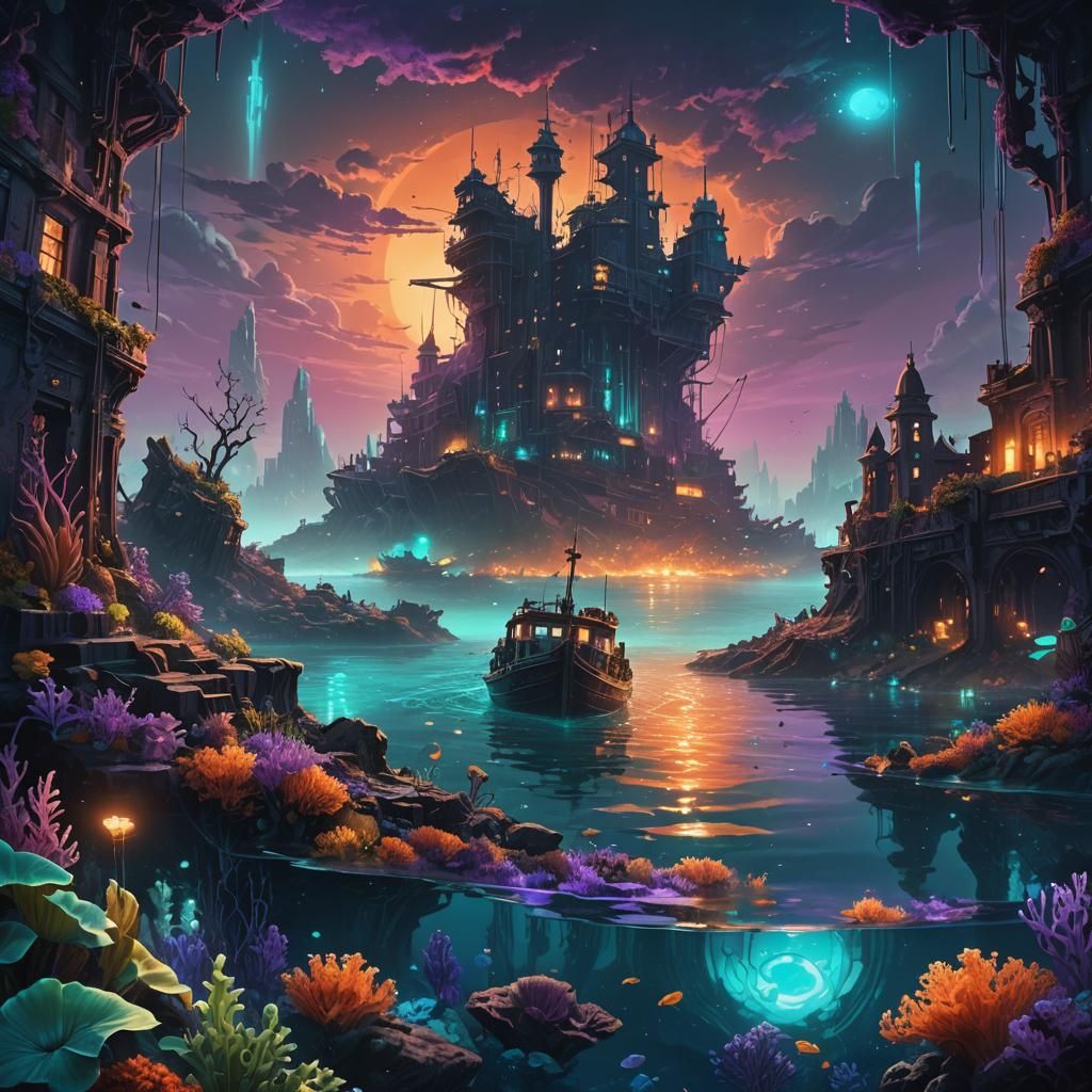 Underwater City Concept Art in Deep Blues