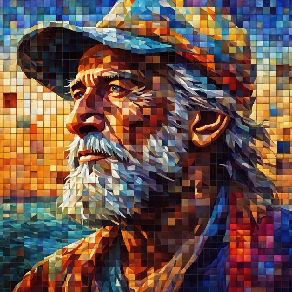 Vibrant Fantasy Mosaic Portrait of a Fisherman
