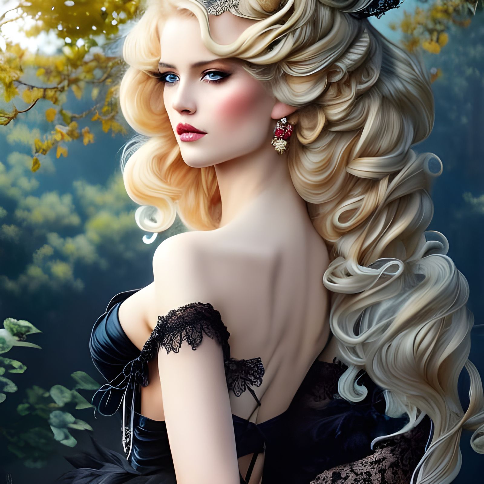 Detailed Rococo Portrait of a Blonde Woman