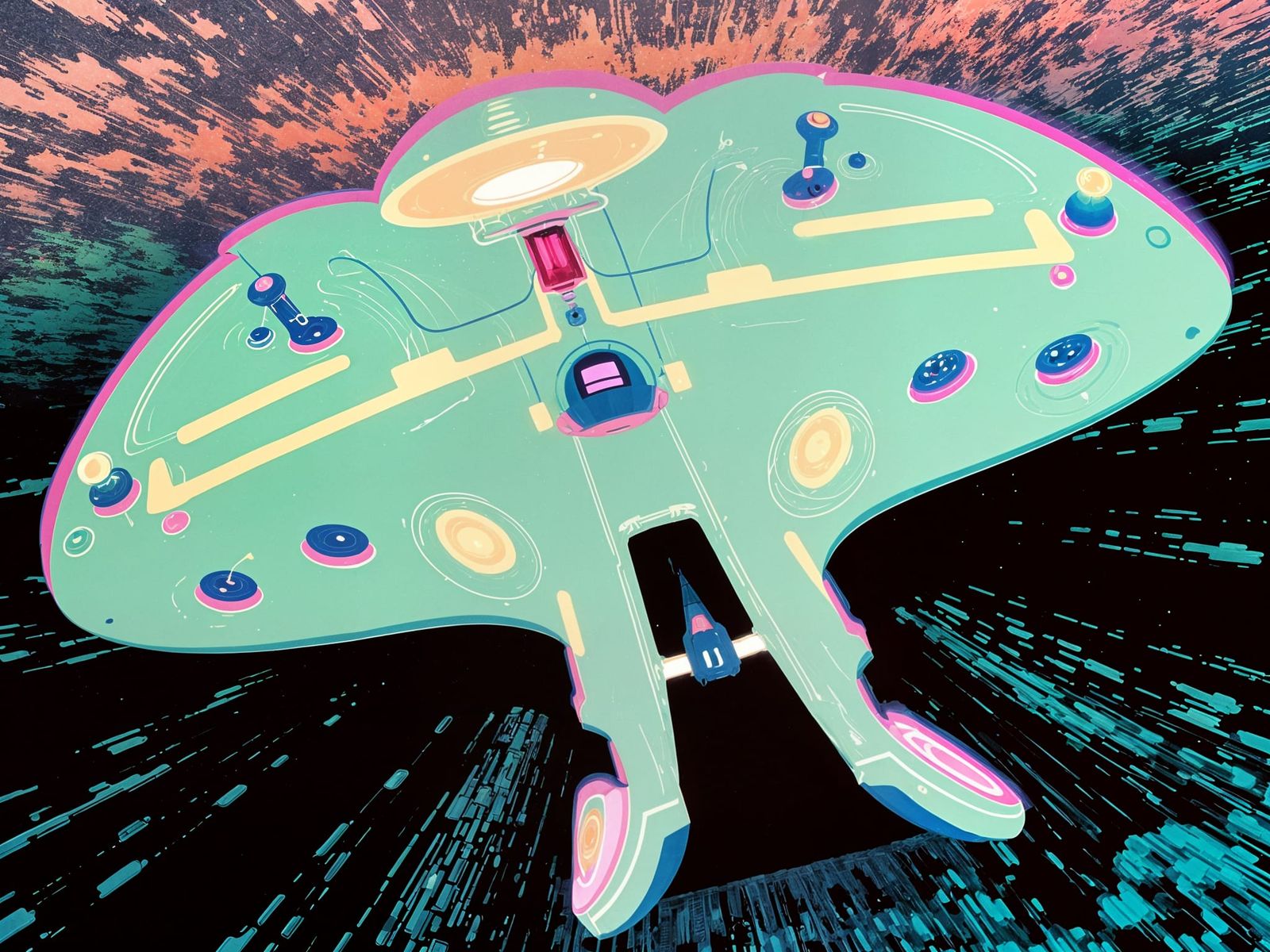 Fiery UFO Crash in Tim Burton Style