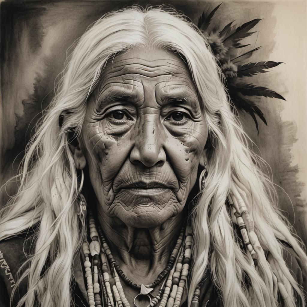 Detailed Charcoal Portrait of Native American Woman
