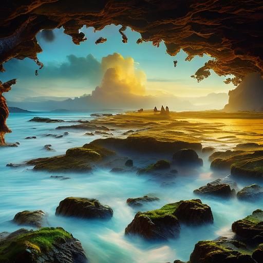 Sunset on Rugged Irish Coastline in Oil Painting Style