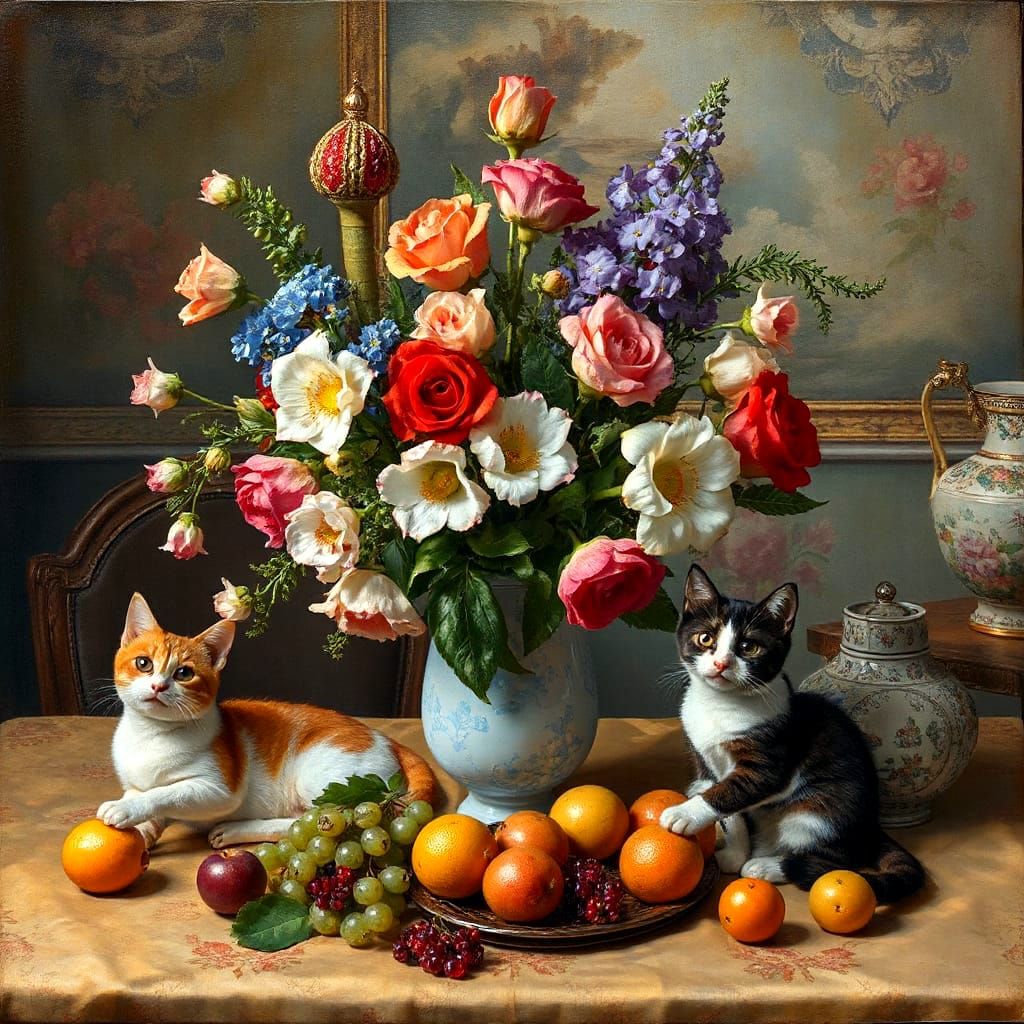 Cats in a Majestic Spring Florals Masterpiece