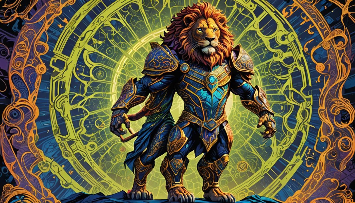 Lion Superhero in Dystopian Comic Style